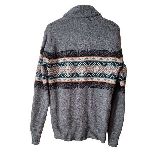 American Eagle Mens Gray Fair Isle Shawl Collar Sweater L Cotton/Wool Blend EUC - Picture 6 of 14